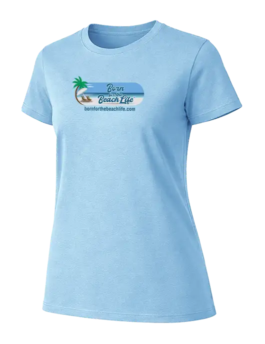 Womens Ring Spun Light Blue 4.5 oz T-Shirt w/Beach Life Logo