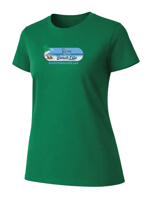 Womens Ring Spun Kelly Green 4.5 oz T-Shirt w/Beach Life Logo