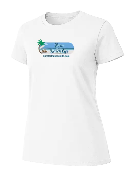 Womens Ring Spun White 4.5 oz T-Shirt w/Beach Life Logo
