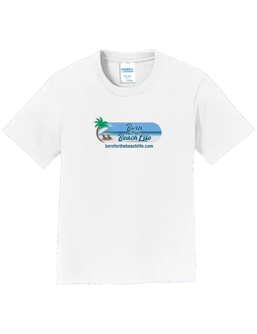 Youth Ring Spun White 4.5 oz T-Shirt w/Beach Life Logo