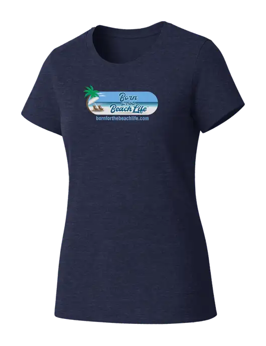 Womens Seriously Soft Heathered Navy T-Shirt w/Beach Life Logo