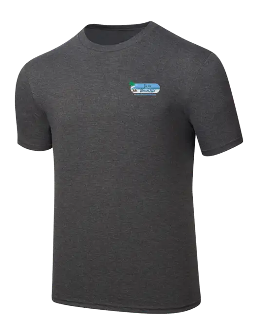Simply Soft Heathered Charcoal 4.5oz  Poly/Combed Ring Spun Cotton T-Shirt w/Beach Life Logo