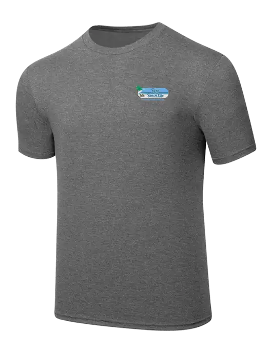 Simply Soft Heathered Medium Grey 4.5oz  Poly/Combed Ring Spun Cotton T-Shirt w/Beach Life Logo