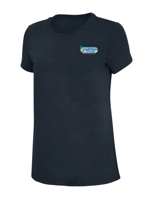 Womens Simply Soft Navy 4.5oz Poly/Combed Ring Spun Cotton T-Shirt w/Beach Life Logo