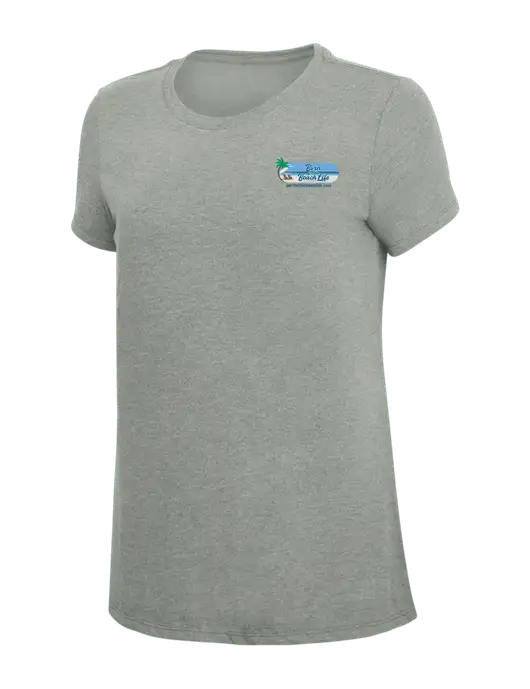 Womens Simply Soft Grey Frost 4.5oz  Poly/Combed Ring Spun Cotton T-Shirt w/Beach Life Logo