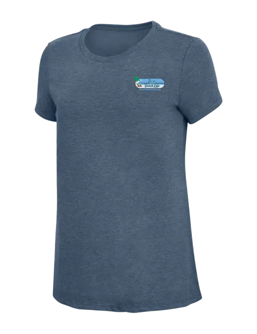 Womens Simply Soft Navy Frost 4.5oz  Poly/Combed Ring Spun Cotton T-Shirt w/Beach Life Logo