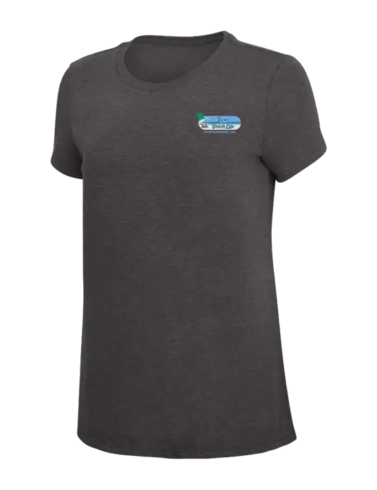 Womens Simply Soft Heather Charcoal 4.5oz  Poly/Combed Ring Spun Cotton T-Shirt w/Beach Life Logo