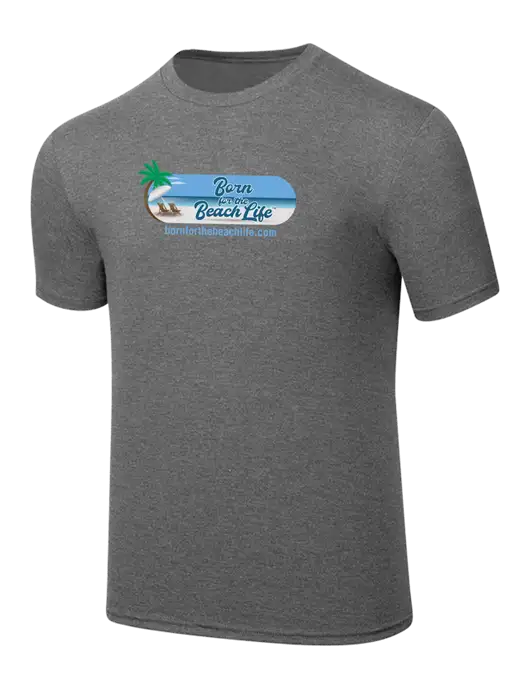 Simply Soft Heathered Medium Grey 4.5oz  Poly/Combed Ring Spun Cotton T-Shirt w/Beach Life Logo