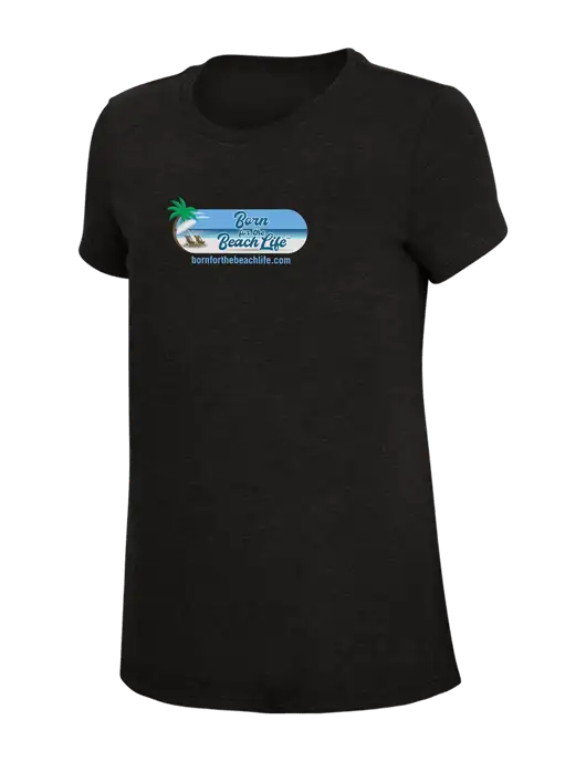 Womens Simply Soft Black 4.5oz Poly/Combed Ring Spun Cotton T-Shirt w/Beach Life Logo