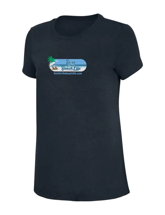 Womens Simply Soft Navy 4.5oz Poly/Combed Ring Spun Cotton T-Shirt w/Beach Life Logo
