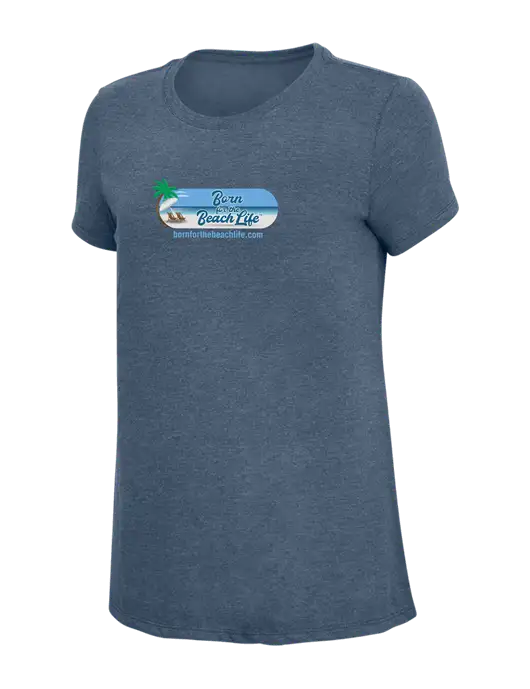 Womens Simply Soft Navy Frost 4.5oz  Poly/Combed Ring Spun Cotton T-Shirt w/Beach Life Logo