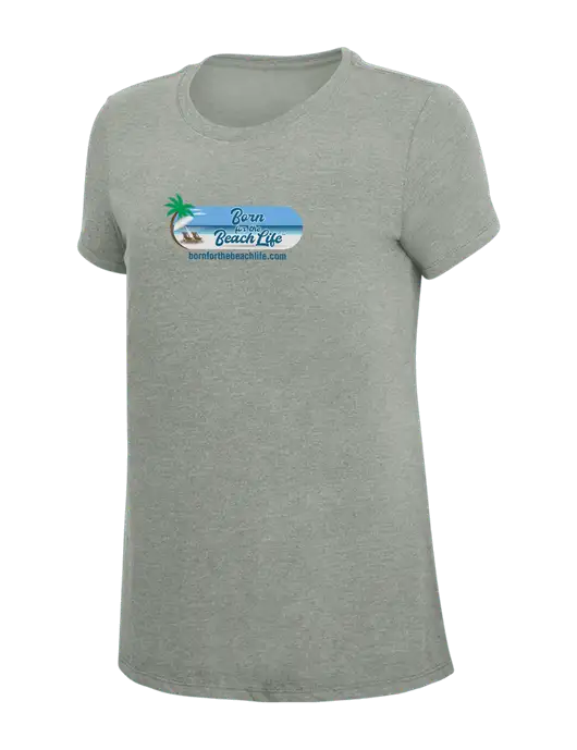 Womens Simply Soft Grey Frost 4.5oz  Poly/Combed Ring Spun Cotton T-Shirt w/Beach Life Logo