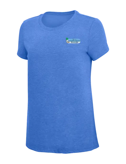 Womens Simply Soft Royal Frost 4.5oz  Poly/Combed Ring Spun Cotton T-Shirt w/Beach Life Logo