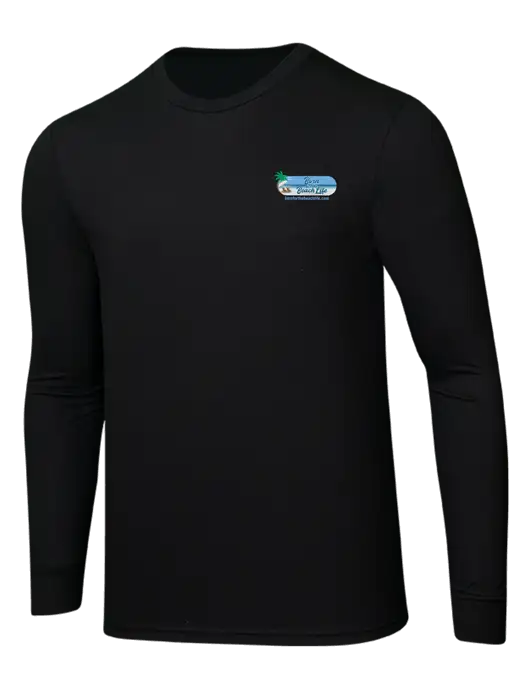 Simply Soft Long Sleeve Black 4.5 oz, Poly/Combed Ring Spun Cotton T-Shirt w/Beach Life Logo