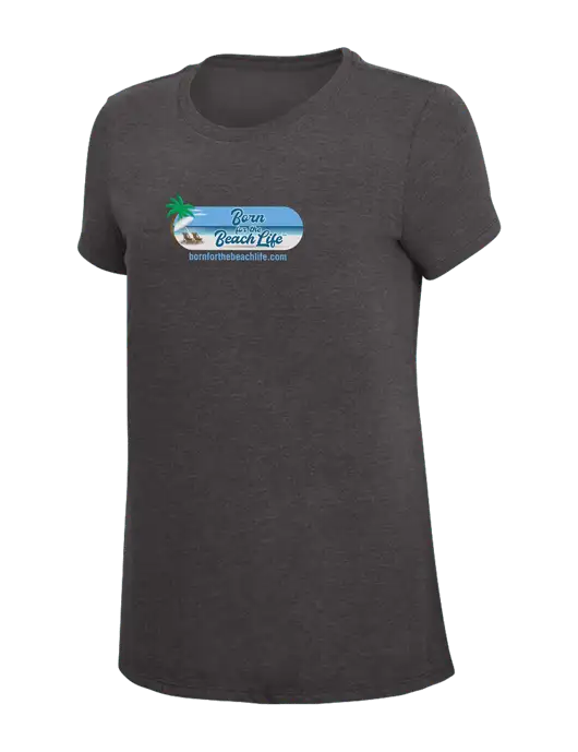 Womens Simply Soft Heather Charcoal 4.5oz  Poly/Combed Ring Spun Cotton T-Shirt w/Beach Life Logo