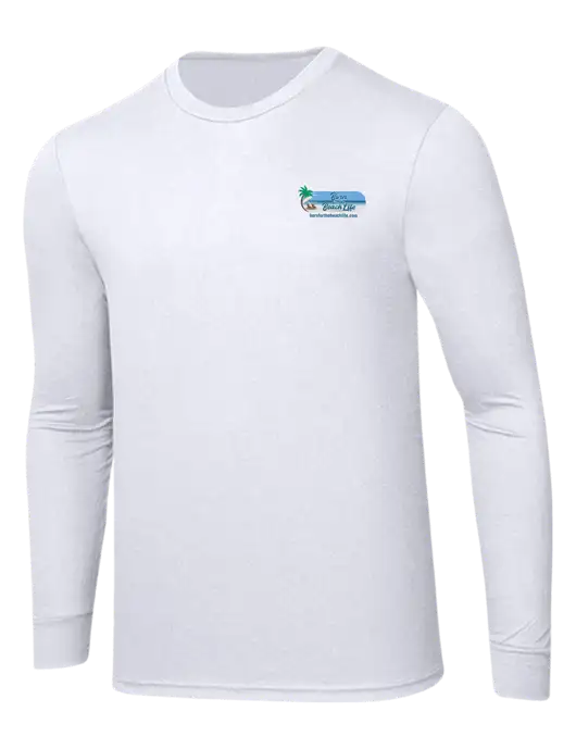 Simply Soft Long Sleeve White 4.5 oz, Poly/Combed Ring Spun Cotton T-Shirt w/Beach Life Logo