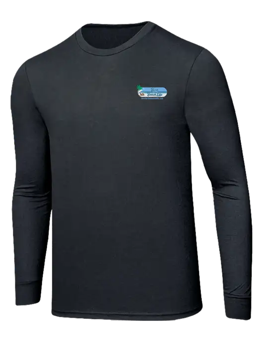 Simply Soft Long Sleeve Black Frost 4.5 oz, Poly/Combed Ring Spun Cotton T-Shirt w/Beach Life Logo