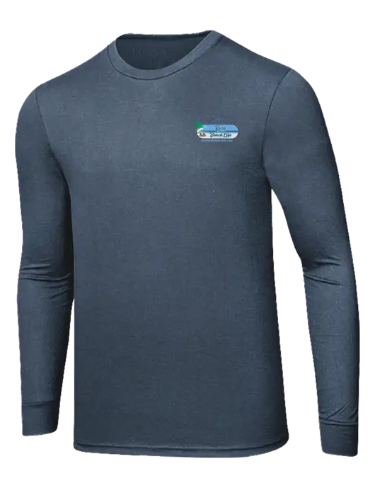 Simply Soft Long Sleeve Navy Frost 4.5 oz, Poly/Combed Ring Spun Cotton T-Shirt w/Beach Life Logo