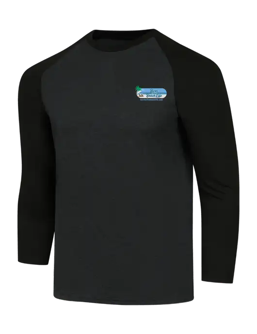 Simply Soft 3/4 Sleeve Black/Black Frost Ring Spun Cotton T-Shirt w/Beach Life Logo