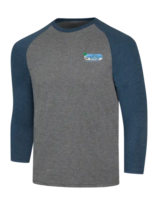 Simply Soft 3/4 Sleeve Navy Frost/Grey Frost Ring Spun Cotton T-Shirt w/Beach Life Logo