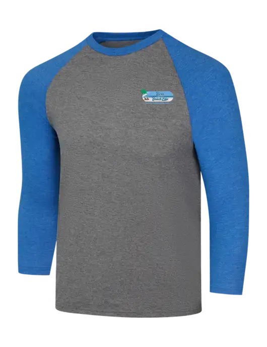 Simply Soft 3/4 Sleeve Royal Frost/Grey Frost Ring Spun Cotton T-Shirt w/Beach Life Logo