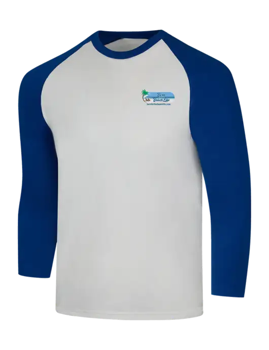 Simply Soft 3/4 Sleeve Dark Royal/White Ring Spun Cotton T-Shirt w/Beach Life Logo
