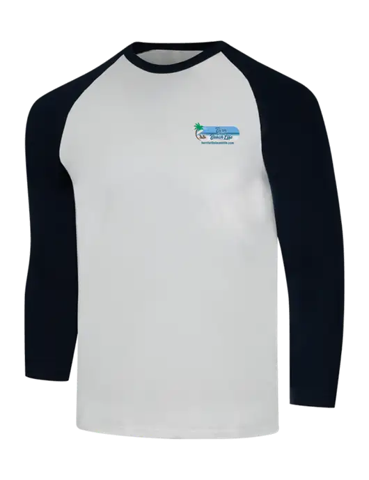 Simply Soft 3/4 Sleeve Black/White Ring Spun Cotton T-Shirt w/Beach Life Logo
