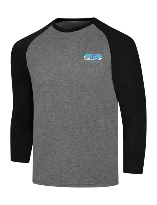 Simply Soft 3/4 Sleeve Black Frost/Grey Frost Ring Spun Cotton T-Shirt w/Beach Life Logo