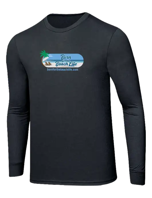 Simply Soft Long Sleeve Black Frost 4.5 oz, Poly/Combed Ring Spun Cotton T-Shirt w/Beach Life Logo