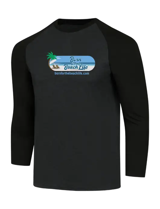 Simply Soft 3/4 Sleeve Black/Black Frost Ring Spun Cotton T-Shirt w/Beach Life Logo