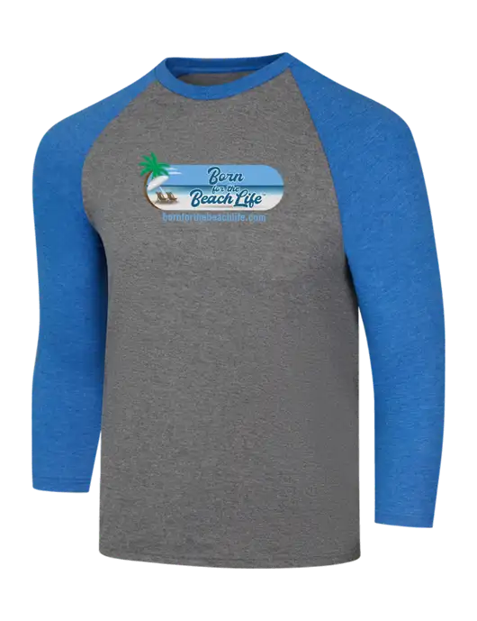 Simply Soft 3/4 Sleeve Royal Frost/Grey Frost Ring Spun Cotton T-Shirt w/Beach Life Logo