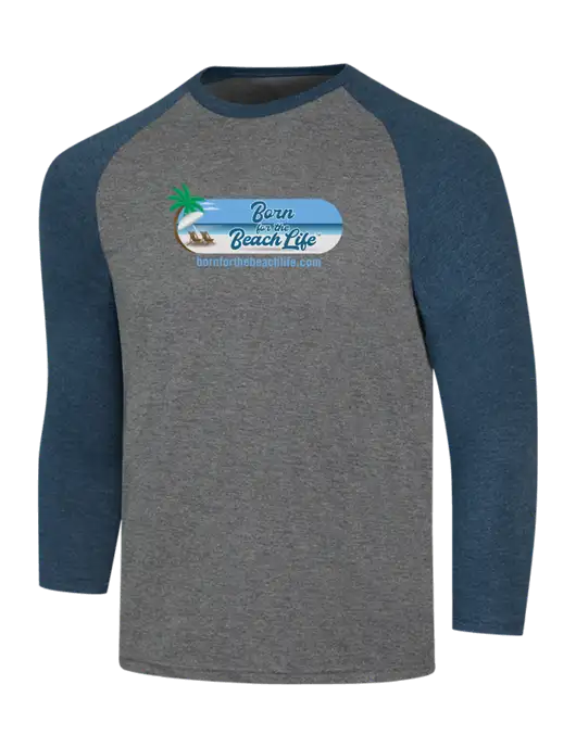 Simply Soft 3/4 Sleeve Navy Frost/Grey Frost Ring Spun Cotton T-Shirt w/Beach Life Logo