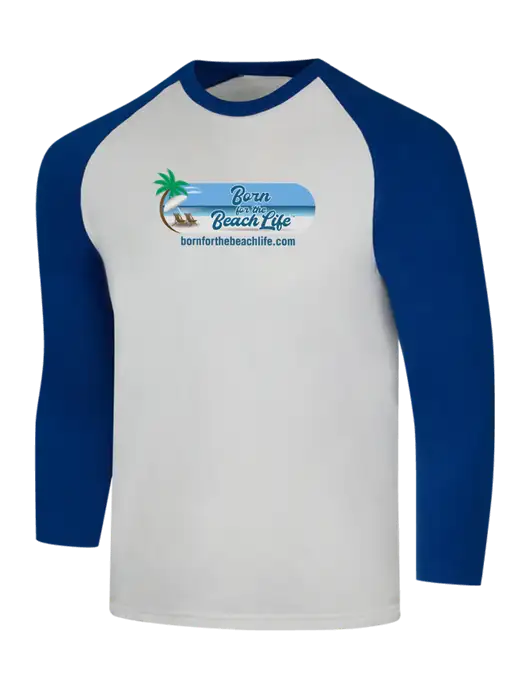 Simply Soft 3/4 Sleeve Dark Royal/White Ring Spun Cotton T-Shirt w/Beach Life Logo