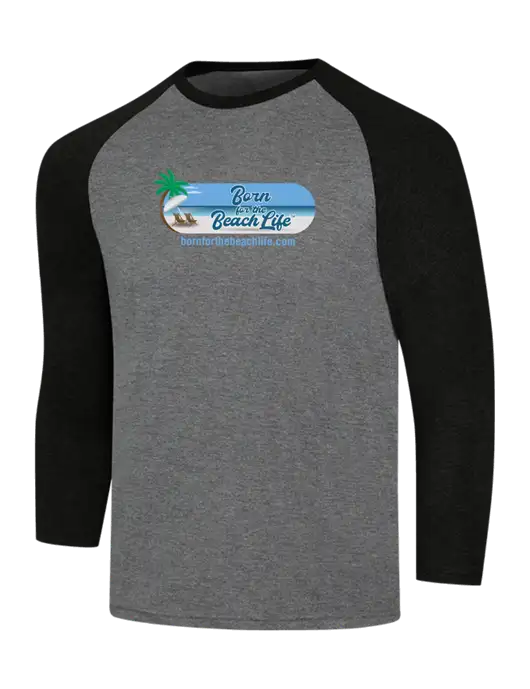 Simply Soft 3/4 Sleeve Black Frost/Grey Frost Ring Spun Cotton T-Shirt w/Beach Life Logo