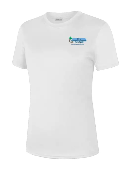  Womens White PosiCharge Competitor Tee w/Beach Life Logo