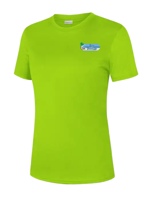 Womens Safety Green PosiCharge Competitor Tee w/Beach Life Logo