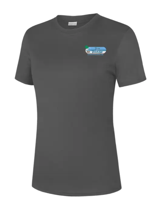  Womens Dark Grey PosiCharge Competitor Tee w/Beach Life Logo