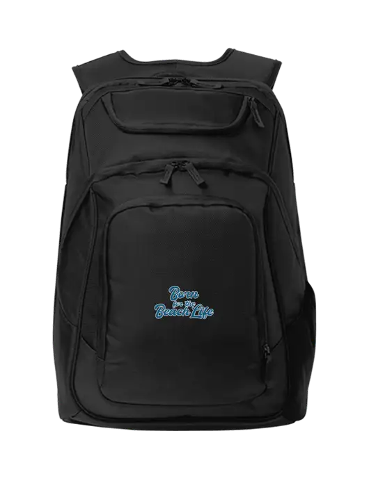 Executive Black Laptop Backpack w/Beach Life Text Logo