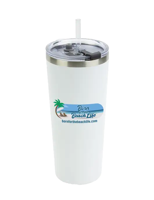 Brighton White 20 oz Insulated Tumbler & Straw w/Beach Life Logo