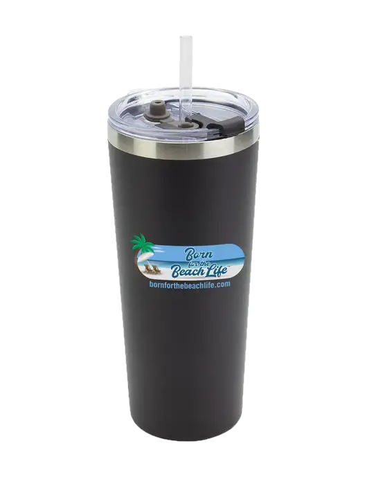 Brighton Black 20 oz Insulated Tumbler & Straw w/Beach Life Logo