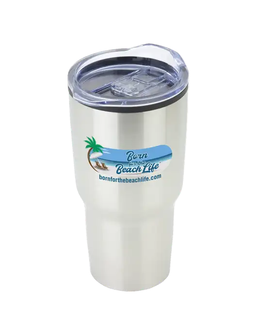 Odyssey Silver 30 oz Travel Tumbler w/Beach Life Logo
