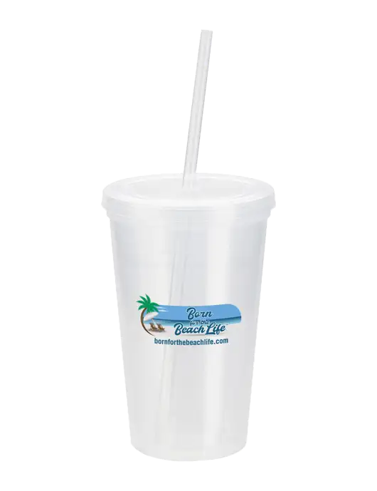 Sorrento Clear 16 oz Tumbler with Lid & Straw w/Beach Life Logo