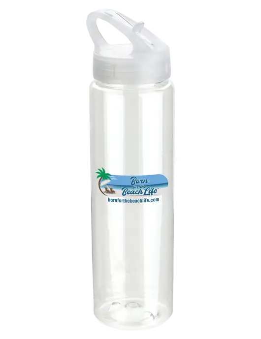 Buddy Clear 32 oz PET Bottle with Flip Lid w/Beach Life Logo