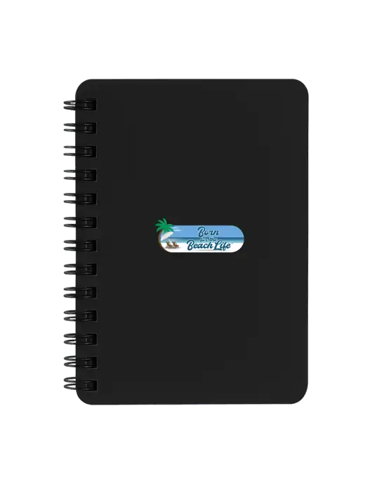 Sturdy Black Hardcover Notebook, 5.25 x 7 w/Beach Life Logo