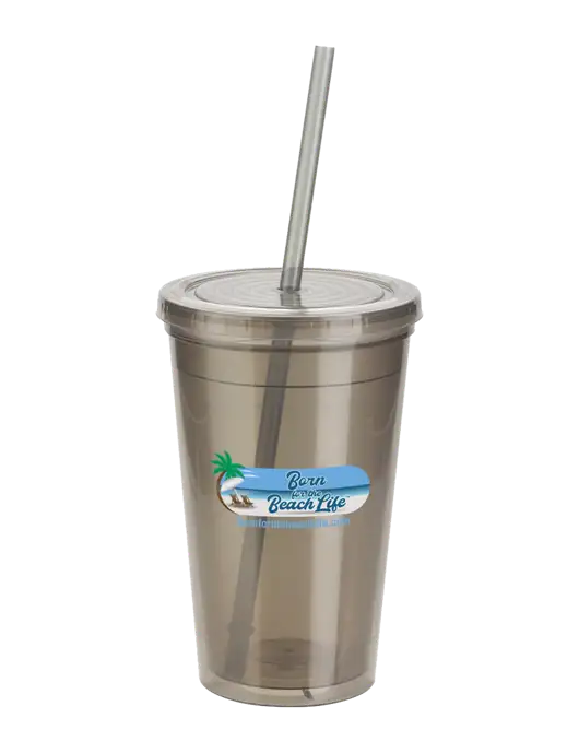 Sorrento Medium Grey 16 oz Tumbler with Lid & Straw w/Beach Life Logo