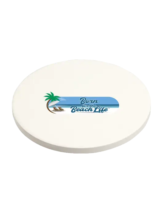 Absorbent White Coaster with Cork Base w/Beach Life Logo