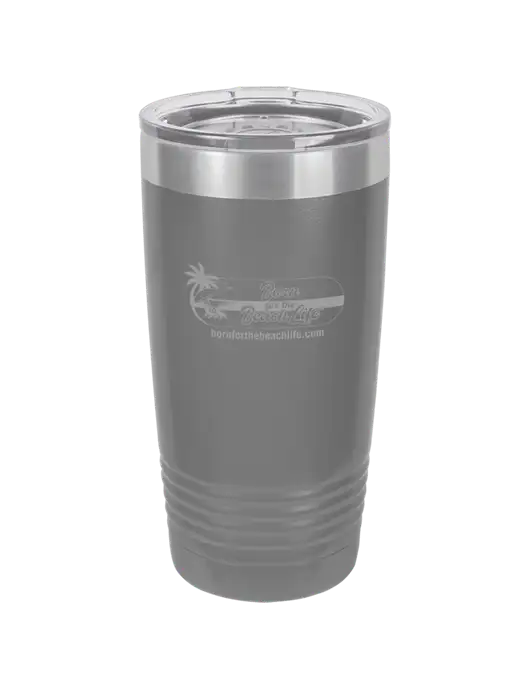 Polar Camel 20 oz Powder Coated Grey Vacuum Insulated Tumbler  w/Beach Life Logo