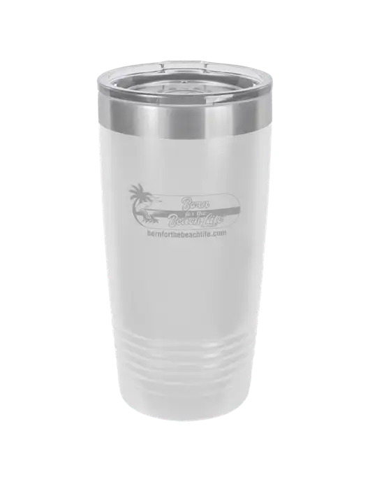 Polar Camel 20 oz Powder Coated White Vacuum Insulated Tumbler  w/Beach Life Logo