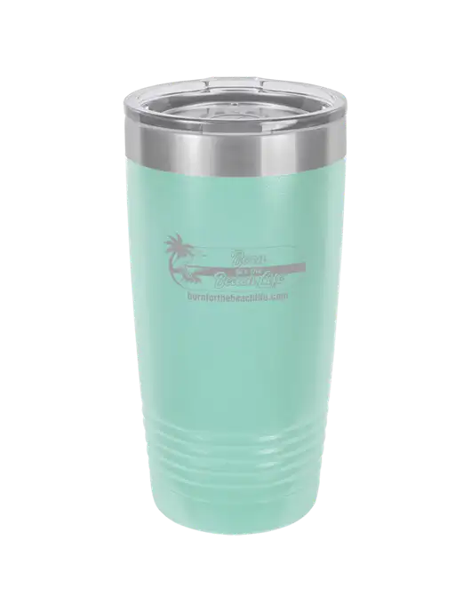 Polar Camel 20 oz Powder Coated Seafoam Vacuum Insulated Tumbler w/Beach Life Logo