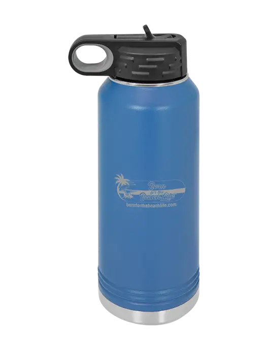 Polar Camel 32 oz Powder Coated Royal Vacuum Insulated Water Bottle w/Beach Life Logo